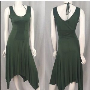 Zara Asymmetrical Hem Tie up Green Dress